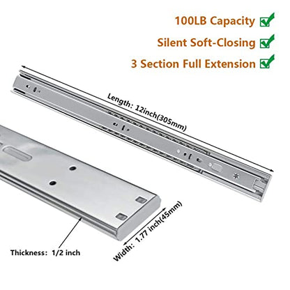 LONTAN 10 Pairs Soft Close Drawer Slides 12 Inch Heavy Duty Cabinet Rails - color: Silver-Soft Close, size: 12 Inch - Drawer Slide