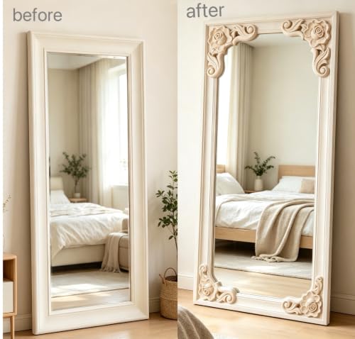 8 PCS Unfinished Wood Rosette Appliques Onlays, 6cm/2.36" DIY Corner Carving Decals for Cabinet Dresser Wardrobe Wall Ceiling Chest