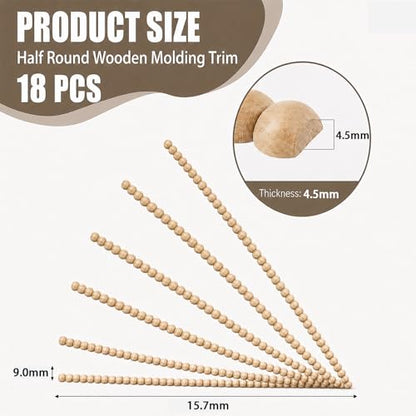 18-Pack 15.75 Inch Unfinished Beaded Wood Trim Molding (Wide 9mm) - size: 9mm