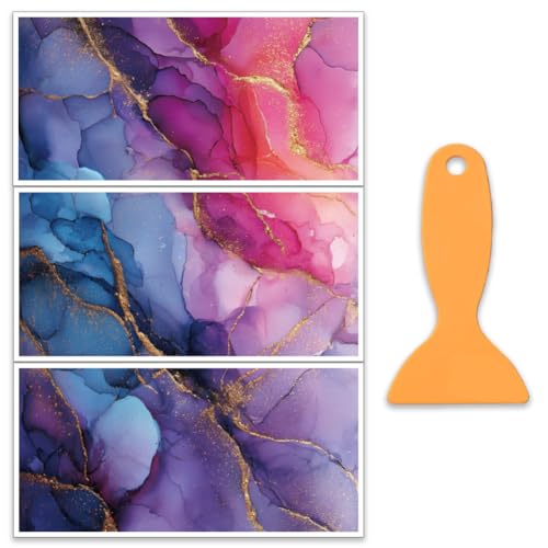 OLYCRAFT 3 Sheets/Set Marble Rub on Transfers for Furniture and Crafts 12x6 Inch Rub on Decals Waterproof Transfers Self-Stick Furniture Blue Pink Transfer with Scraper for Dressers Cabinets Glass - style: Marble