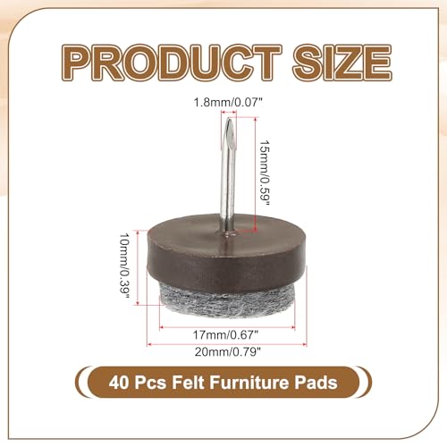 PATIKIL 20 mm Nail-on Felt Pads 40Pcs Round Felt Furniture Sliders Brown - color: Brown, size: 20 mm