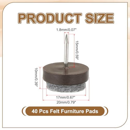 PATIKIL 20 mm Nail-on Felt Pads 40Pcs Round Felt Furniture Sliders Brown - color: Brown, size: 20 mm
