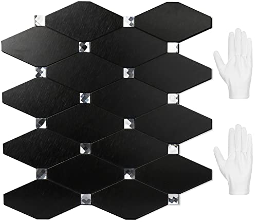 STICKGOO Peel and Stick Backsplash, 10 Sheets Kitchen Mosaic Tile Sticker, Black Brushed Aluminum Composite Panel, Stick on Backsplash for Kitchen, Countertop, Bathroom Vanity - color: Black Mixed Glass