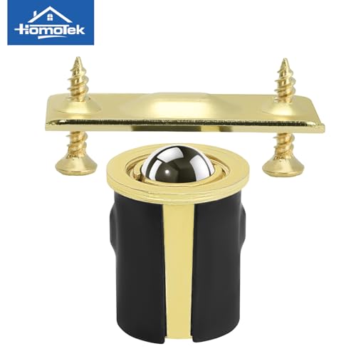 HOMOTEK 4 Pack Drive in Ball Catch with Strike Plate for Closet Doors, Bright Brass, 13/16 Inch x 1-1/8 Inchs,Die-cast, Adjustable Tension Ball - color: Gold