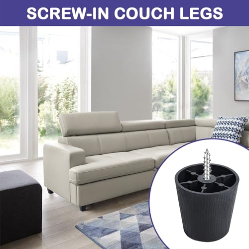 12 Pack 2 inch Black Plastic Furniture Legs, Round Tapered Couch Legs Screw-in Sofa Legs Replacement Legs with M5 Screws for Furniture Couch Table Sofa Cabinet Dresser