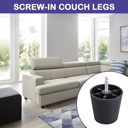 12 Pack 2 inch Black Plastic Furniture Legs, Round Tapered Couch Legs Screw-in Sofa Legs Replacement Legs with M5 Screws for Furniture Couch Table Sofa Cabinet Dresser