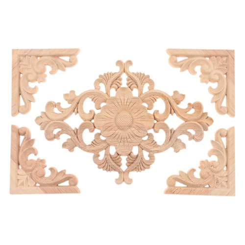 5Pcs Wood Appliques Onlays Decorative Carved Appliques Carving Decals - color: 5Pcs/Set