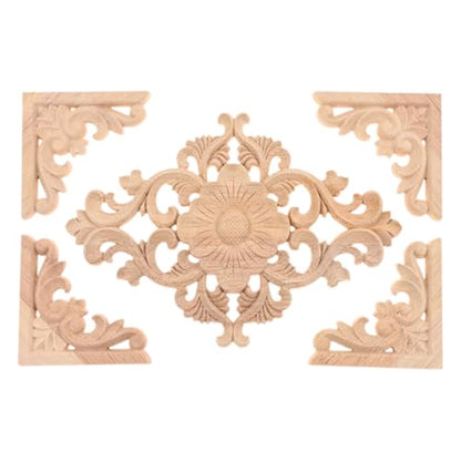 5Pcs Wood Appliques Onlays Decorative Carved Appliques Carving Decals - color: 5Pcs/Set