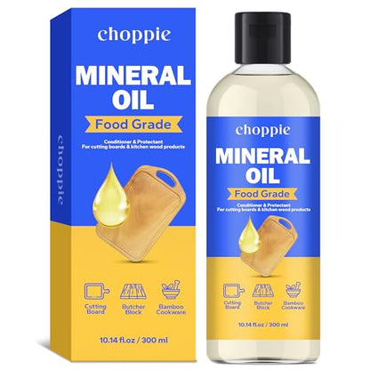 Choppie Mineral Oil (10.14 fl.oz), Food Grade Mineral Oil for Cutting Boards, Butcher Block for Maintaining Wooden & Bamboo Cutting Boards, Prevents Drying & Cracking - size: 10.14 fl.oz