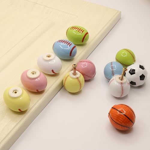 5Pcs Kids Sports Ball Knobs - Cute Ceramic Knobs for Children's Room Nursery Furniture Drawer knobs Lovely Cabinet Drawer knob for Kids, with Screws (Ball) - color: Ball