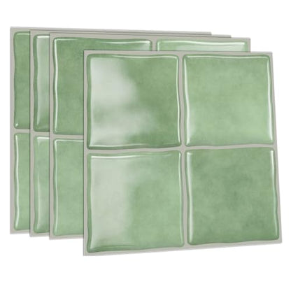 24 Pack Pale Sage Green Square Peel and Stick Wall Tiles, 6"x6" - color: Pale Sage Green, size: 24 Pcs 6" x 6" x 0.05"