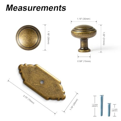 6Pack Champagne Bronze Cabinet Knobs with Backplate Drawer knobs - color: Antique Brass, style: Crown Crest