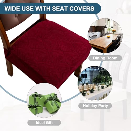 Waterproof Stretch Dining Chair Seat Covers, Set of 6 Wine Red - color: Wine Red, size: 16-20in-Rear-gapped