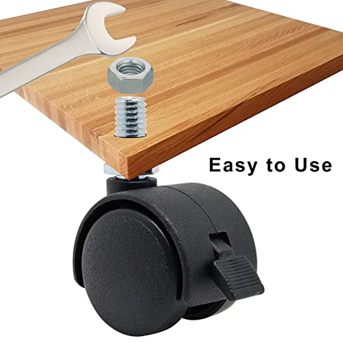Locking Casters Set of 4, M8 Threaded Plastic Stem Caster Wheels 2 inch, Black Nylon Swivel Caster Wheels Replacement for Furniture, Office Chair, Table, Cabinet, Shelf - style: 2 Inch with Brake-M8 Threaded Stem