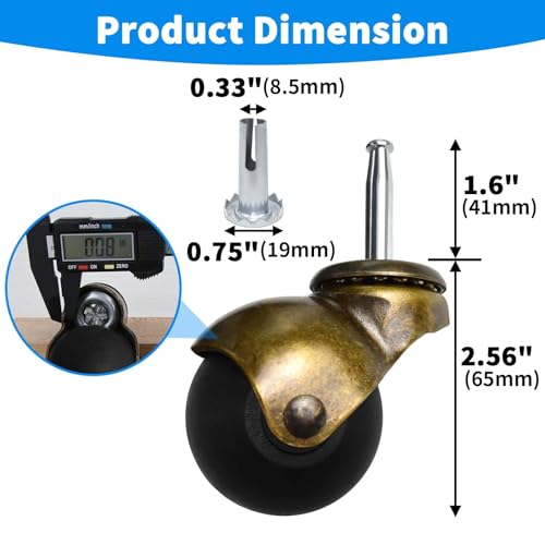 MySit 2 inch Ball Caster Wheels Brass Vintage Antique TPR Casters Set of 4 - size: 2 Inch no brakes