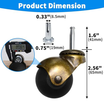 MySit 2 inch Ball Caster Wheels Brass Vintage Antique TPR Casters Set of 4 - size: 2 Inch no brakes
