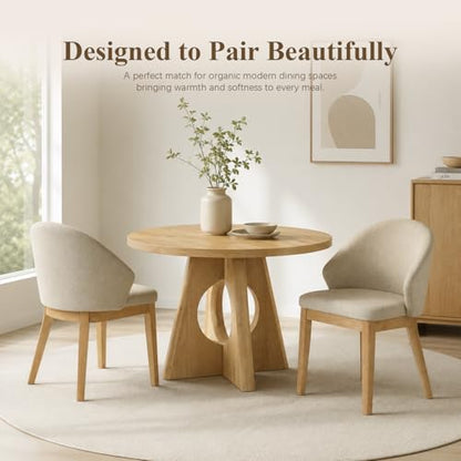 Dining Chairs Set of 2, Modern Fabric Upholstered Kitchen Side Chairs with Curved Backrest, Foam-Padded Seat Cushion, Tapered Wood Legs, Oak Finish - color: Oak, size: Set of 2