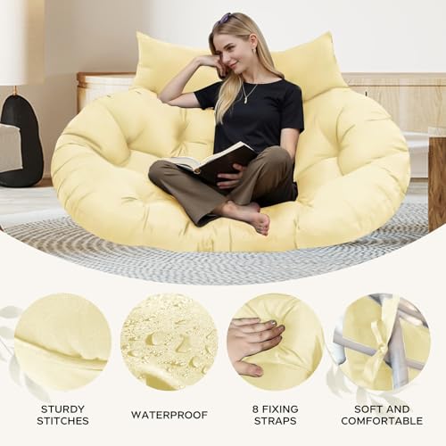 Outdoor Double Egg Chair Cushion Replacement Waterproof Thickened Cotton Hanging Basket Egg Chair Cushion 55x35 Inch Universal Fit for Patio Wicker Swing Chair (Biege) (Cushion ONLY) - color: Biege