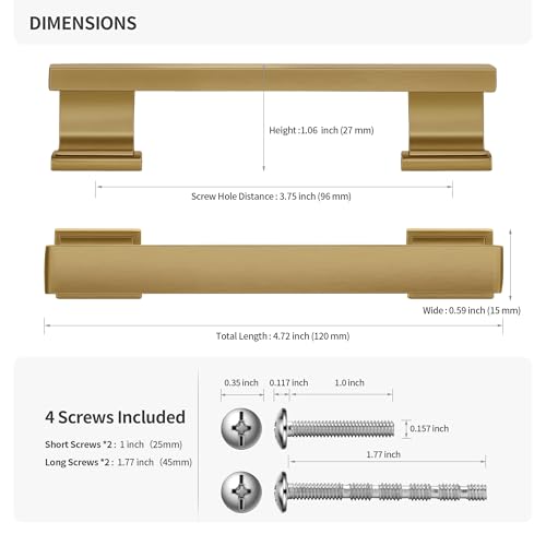 Lardmon 10 Pack 3.75 Inch(96mm) Hole Center Brushed Champagne Bronze Kitchen Cabinet Handles Modern Cabinet Pulls Kitchen Cabinet Hardware Solid Drawer Pulls for Dresser, Tot. Length 4.72 Inch - color: Champagne Bronze, size: 3.75 Inch Hole Center