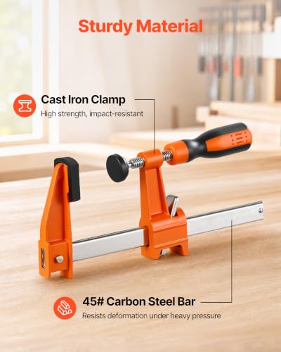 VEVOR Bar Clamps for Woodworking, 8-Pack, 6" and 12" F Clamps, 600 lbs Load Limit, with Plastic Pad and Self-Locking Design, Malleable Iron and Carbon Steel, for Wood Working and Metal Working - size: 12"& 6" (8 Pack), style: Medium-Duty