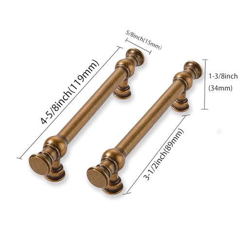 2 Pack 3-1/2 Inch Hole Center Antique Brass Cabinet Pulls-Heavy Duty Solid Cabinet Handles Suitable for Cabinets, Dressers, Kitchens and Bathroom cabinets - color: Antique Brass, size: 3-1/2 Inch hole center, style: 2-Pack