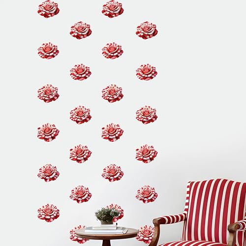 Watercolor Roses Wall Decals, 24 Large Easy Peel & Stick Roses Stickers, Premium Removable and Repositionable Floral Wall Art Fabric Stickers (Red and White) - color: Red and White