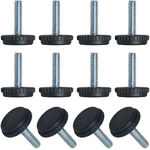 12PCS 1/4-20 Inch Stainless Steel Screw Furniture Leveling Feet Adjustable Table Chair Leveler Feet Glides OD 1 Inch Height 1.28 Inch for TV Cabinets Coffee Tables Shoe Cabinet Risers Black