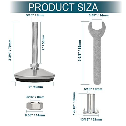 4 Set M8 Leveling Feet with 4-Pronged T Nut, Adjustable Leg Levelers Heavy Duty Furniture Levelers, M8 Furniture Legs with 2" Thread Length for Cabinet Sofa Table Chair Raiser, Silver - color: Silver, size: M8 x 50mm