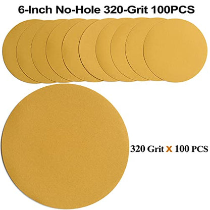 6-Inch No-Hole Hook and Loop Gold Sanding Discs 320-Grit, 100-Pack