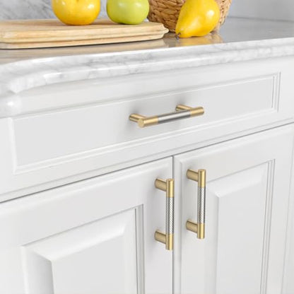 Asidrama 10 Pack 3 Inch(76mm) Knurled Gold and Brush Satin Nickel Kitchen Cabinet Handles,Cabinet Pulls Kitchen Cabinet Hardware Cupboard Handles Drawer Handles Dresser Pulls 4496A - color: Gold-Nickel, size: 3" Hole Center(76mm)