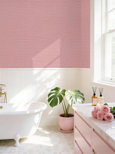 Guvana Grasscloth Peel and Stick Wallpaper Pink Textured Contact Paper Modern Removable Self Adhesive Wall Paper Thicken Fabric Faux Linen Wallpaper for Bedroom Living Room Nursery 394inx15.7in - color: Pink, size: 15.7" x 394"