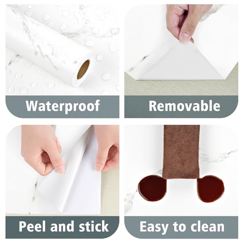 Matte White Marble Contact Paper Peel and Stick Countertops Waterproof Marble Wallpaper Self Adhesive Removable Kitchen Counter Contact Paper for Cabinets Shelf Liner Camper Tables 17.7"x120" - size: 17.7" x 120"