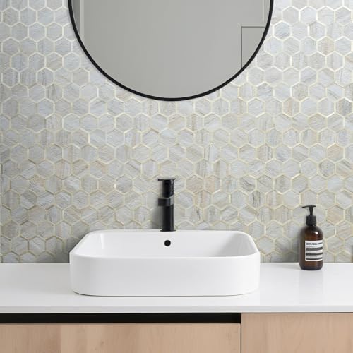 DICOFUN 1 Sheet Hexagon Peel and Stick Backsplash Tile, Beige Slate Mixed Gold Kitchen Backsplash Peel and Stick Wall Tiles - color: Beige Slate + Gold Metal Frame, size: 1 Sheet, 12''x12''x0.12''