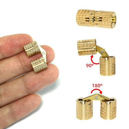 8Pcs Brass Barrel Hinges Hidden Invisible Cabinet Furniture Hinges, 8mm 180 Degree Opening Angle Concealed Furniture Hinges for DIY Jewelry Box Hand Craft
