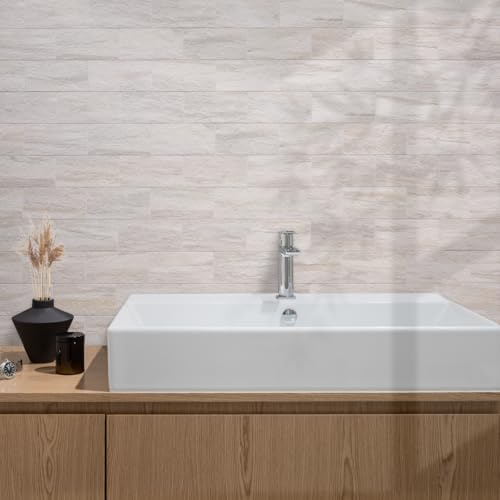 AULIGET 100-Piece Beige Slate Peel and Stick Backsplash Wall Tiles, 3" x 6" PVC Faux Stone Stick on Tile for Backsplash Kitchen, Bathroom, Laundry Room, Camper, Fireplace - color: Beige Slate