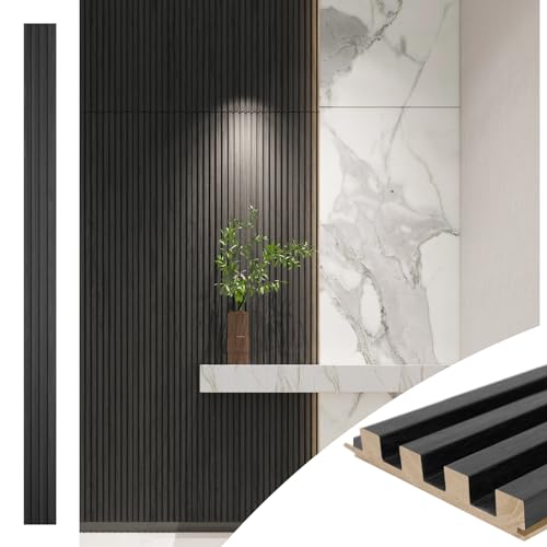 Art3d 108 x 5.7 Inch Slat Wood Wall Paneling for Interior Decor, Black - color: Black, size: 108 x 5.7 Inch