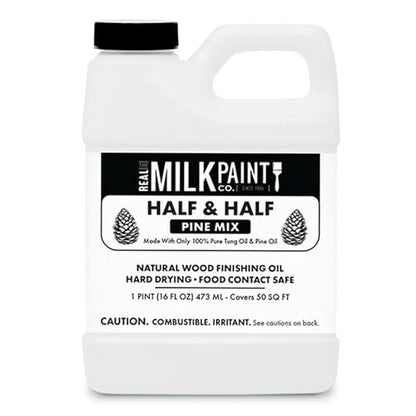 Real Milk Paint, Half and Half, Pure Tung Oil with Pine for Wood Finishing, Cutting Boards, Butcher Blocks, Clay, Stone, and Slate, 16 oz. - color: Pine, size: 16 Ounce (Pack of 1)