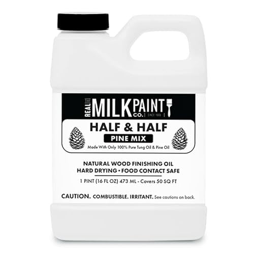 Real Milk Paint, Half and Half, Pure Tung Oil with Pine for Wood Finishing, Cutting Boards, Butcher Blocks, Clay, Stone, and Slate, 16 oz. - color: Pine, size: 16 Ounce (Pack of 1)