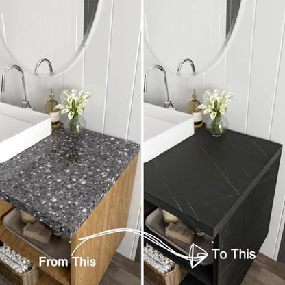 Decotalk Black Marble Contact Paper for Kitchen 12 x 120 inch Peel and Stick Countertops Marble Self Adhesive Wallpaper Black Marble Contact Paper Stone Waterproof for Countertop Bathroom Dining Table - size: 12" x 120"