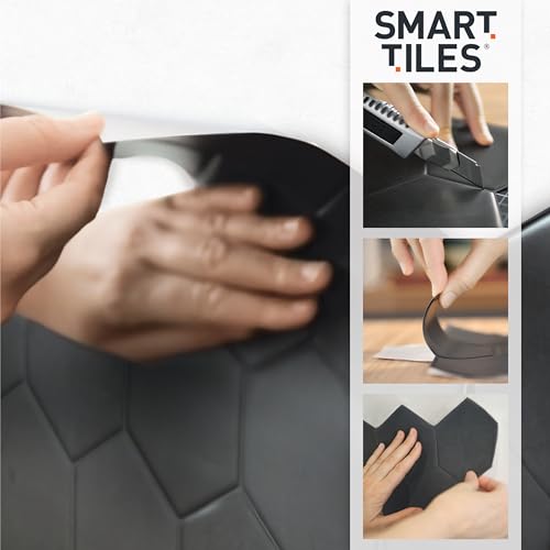 Smart Tiles Peel and stick backsplash, Zellige Charcoal Black, 9"x9" - color: Charcoal Black