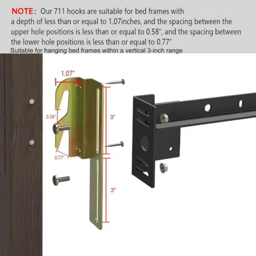 2Pcs 711 Bolt to Hook on Bed Frame Conversion Brackets with Hardware Hook