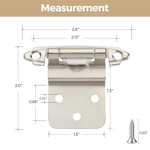 50 Pack 25 Pair Brushed Nickel Cabinet Hinges, 3/8" Inset Kitchen Hinges - color: Satin Nickel, size: 3/8" Inset