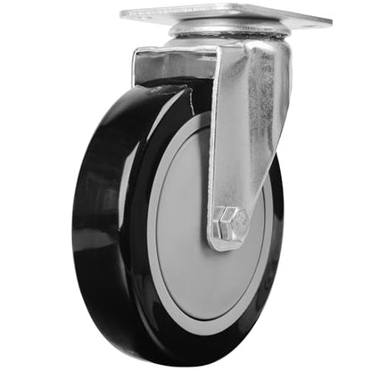 Finnhomy 5 Inch Caster Wheels Set of 4 Heavy Duty Plate Swivel Casters Polyurethane Wheels for Furniture/Workbench Premium PU Industrial Wheels 3,000 Lbs Anti-wear Smooth Casters Black (Free Screws) - style: 5" (No Brake)