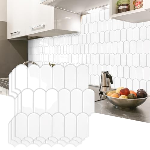 Vamos Tile Thicker Peel and Stick Backsplash Tile, White,10-Sheet - color: White with Grey Grout