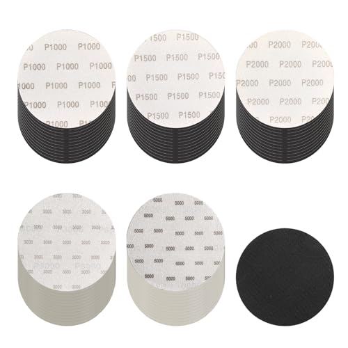 6 Inch 60 Pcs Wet Dry Sanding Discs Hook and Loop Assorted Grits 1000 1500 2000 3000 5000 Silicon Carbide Waterproof with Interface Pad for Random Orbital Sander Auto Wood Metal Polishing - style: 60Pcs 1000-5000 Grit