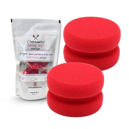 Colorantic | Reusable Chalk Paint Sponges | 4” Round Washable Sponge Tool for Furniture Paint & Chalk Projects | Smooth Application | Durable Multi-Purpose Applicator | Pack of 2 | Red