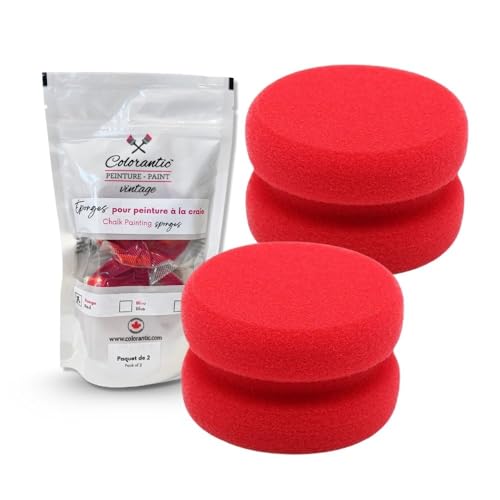 Colorantic | Reusable Chalk Paint Sponges | 4” Round Washable Sponge Tool for Furniture Paint & Chalk Projects | Smooth Application | Durable Multi-Purpose Applicator | Pack of 2 | Red