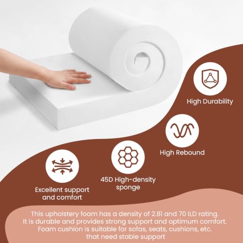 Upholstery Foam 6" x 24" x 72", 1PC High Density ﻿Foam Couch Padding - size: 6" x 24" x 72"