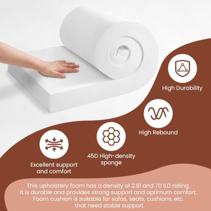Upholstery Foam 6" x 24" x 72", 1PC High Density ﻿Foam Couch Padding - size: 6" x 24" x 72"