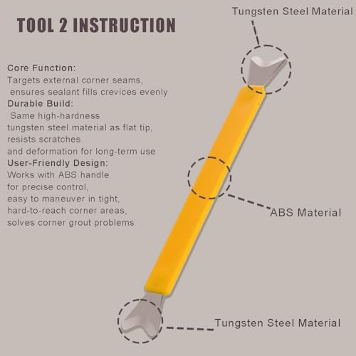 Sealant Finishing Tool Set,Stainless Steelhead Grout Residue Scraper,Caulk Finishing Tool for Corner Flat Surfaces, Durable Grout Smoother with ABS Handle, Seam Repair Kit